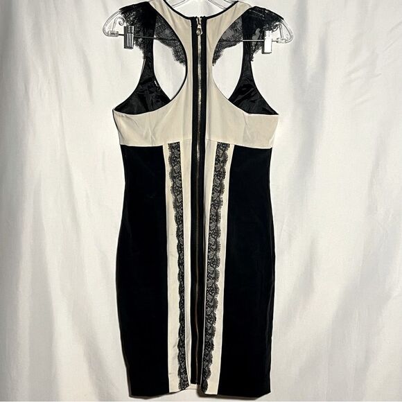 JAYGODFREY Holden Silk Lace Bodycon Razorback Black White Full Zip Dress 6 - Picture 7 of 10